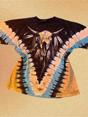 Vintage Y2K tribal skull and buffalo double sided tribal graphic T